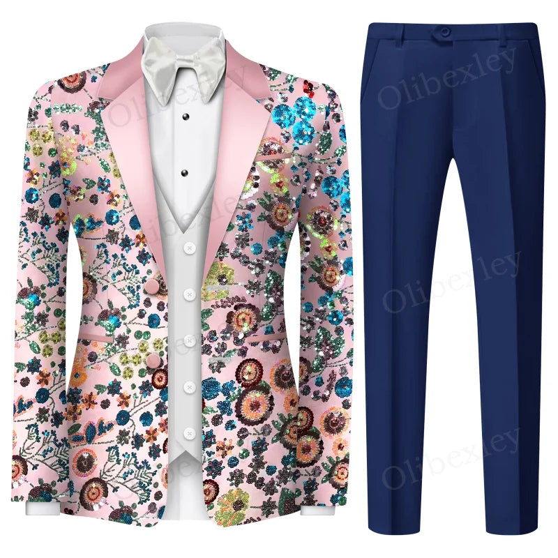 Olibexley Sequined Men's Two Piece Tuxedo For Weddings