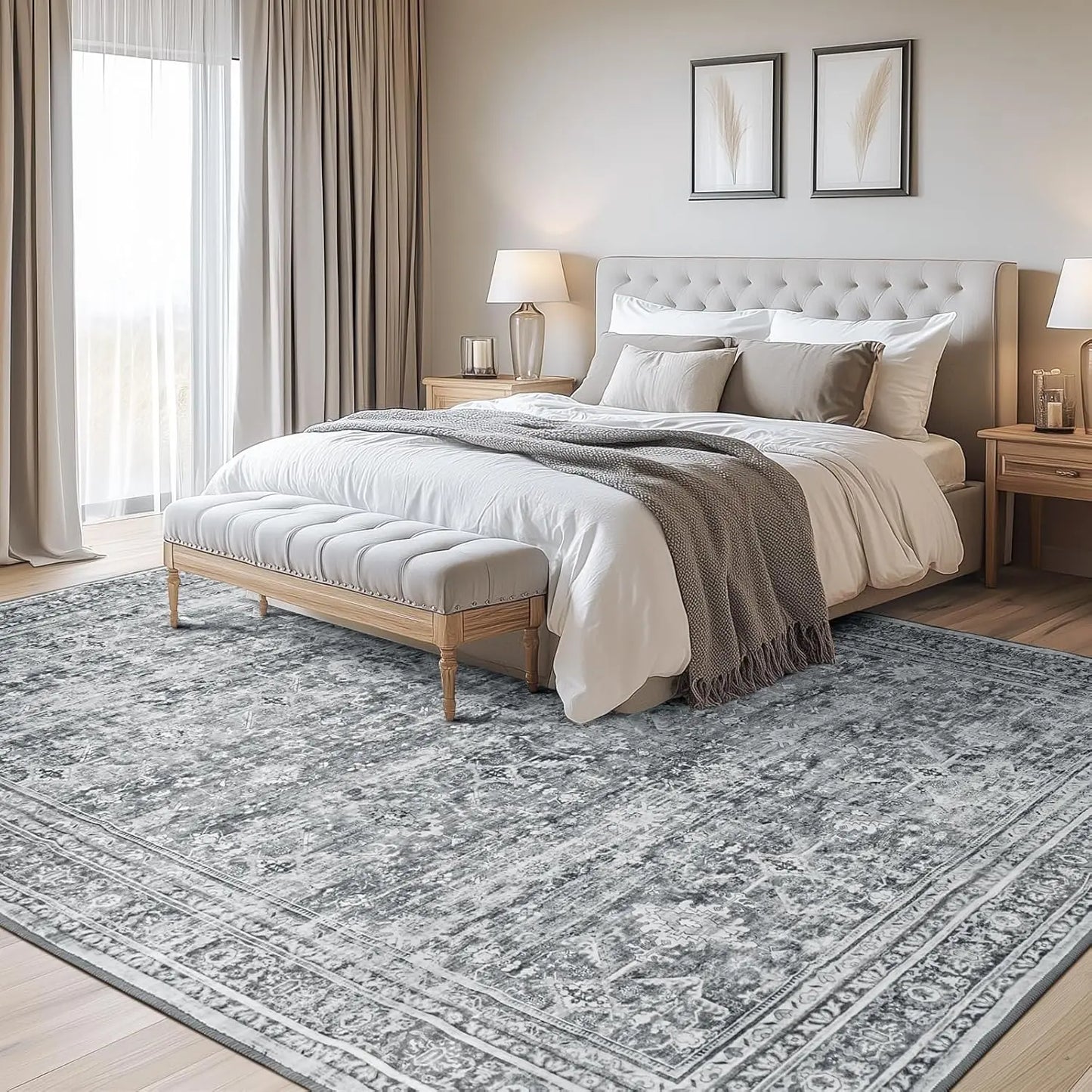 Washable Area Rug With Non Slip Backing Floral Pattern