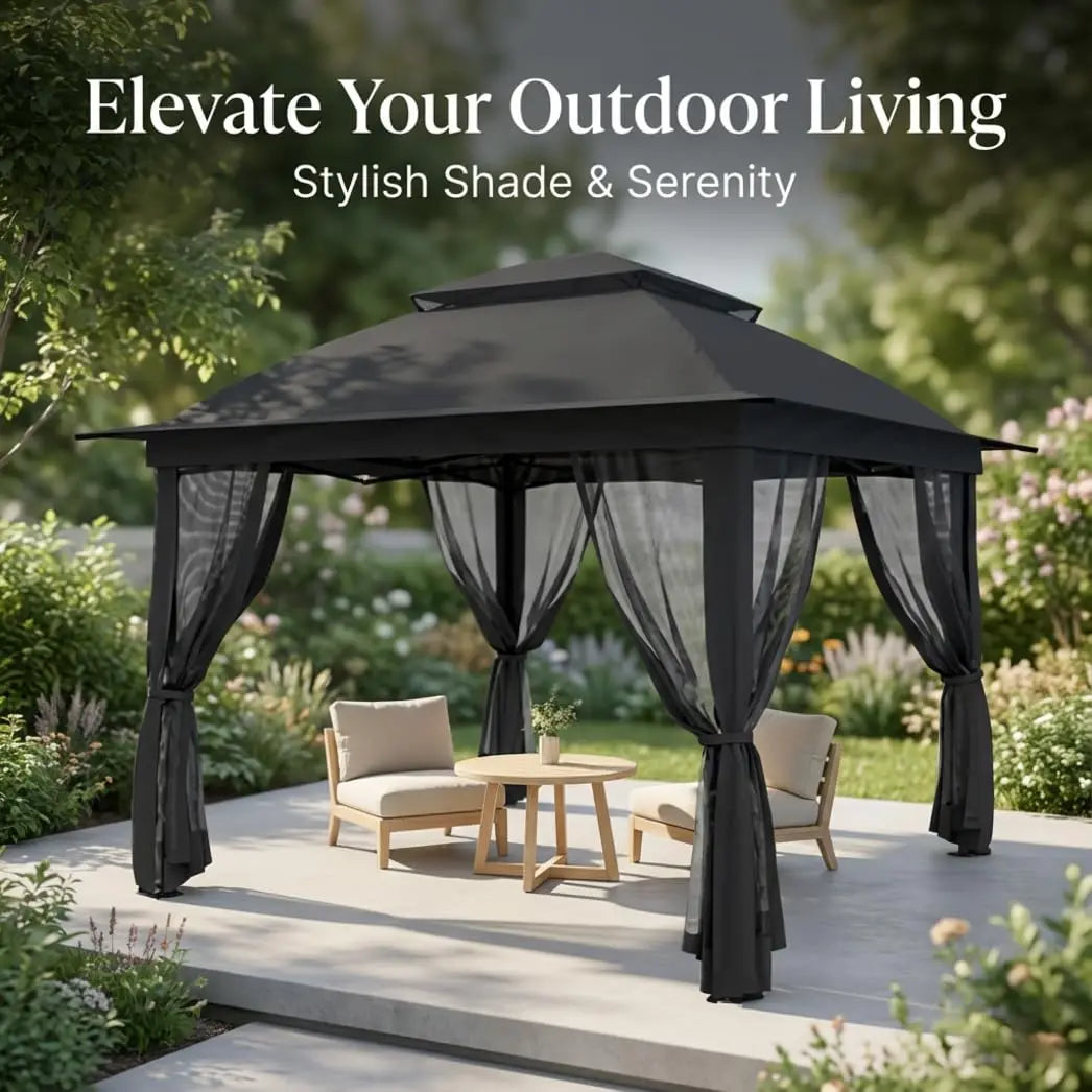 Heavy-Duty Gazebo With Mosquito Netting And Double Roofs