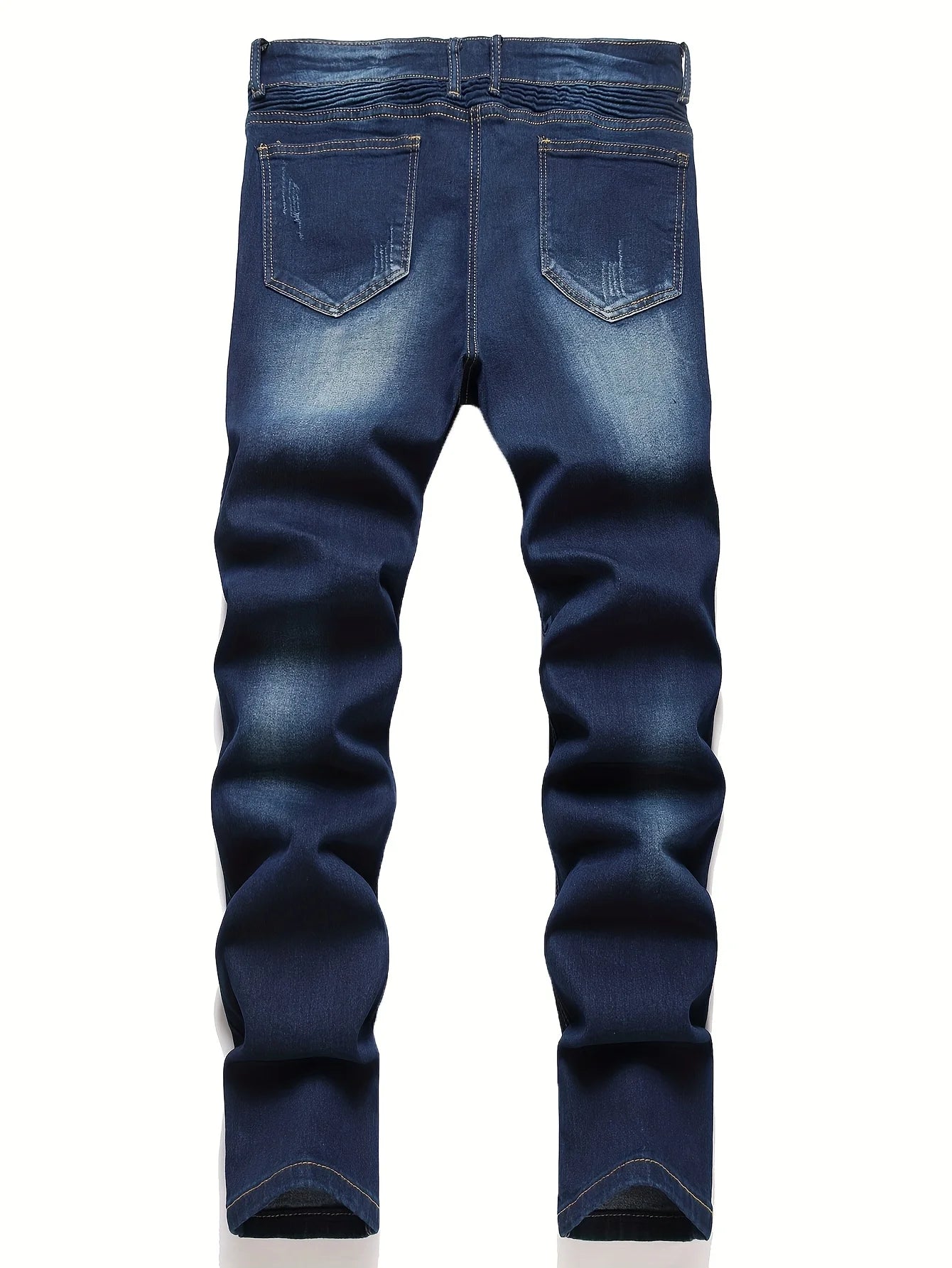 Men's Stretch Straight-Leg Jeans Washed Ripped Street Biker