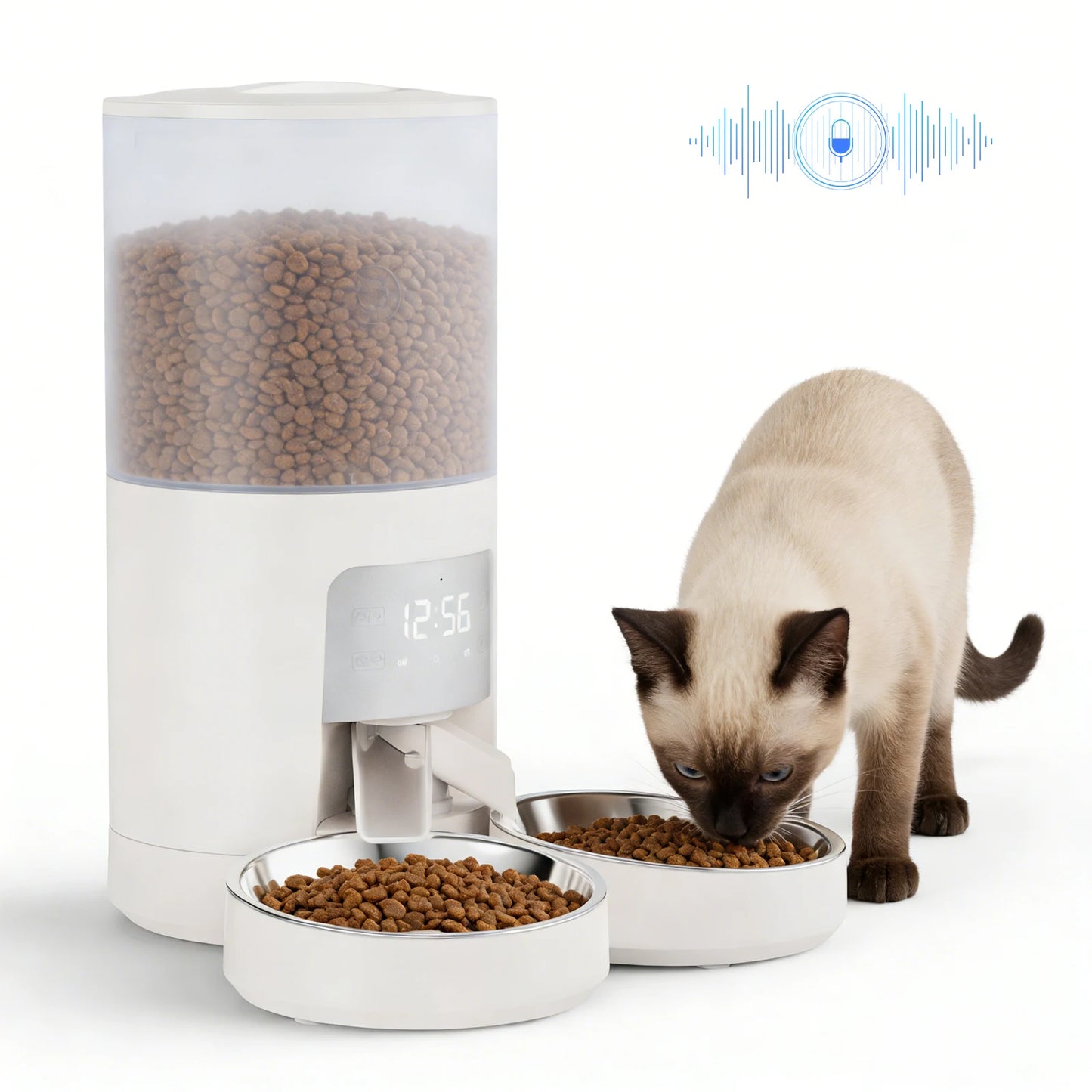 Automatic Cat Food Dispenser With Stainless Steel Double Bowls