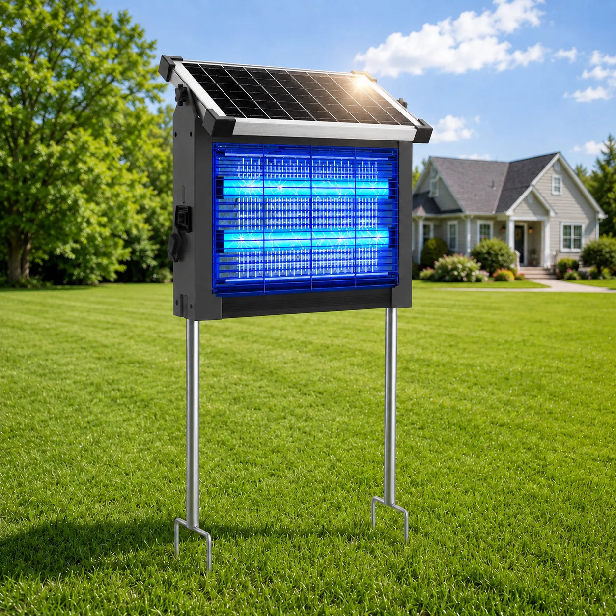Solar Outdoor Insect Zapper With 4500V Protection And Weatherproof Housing
