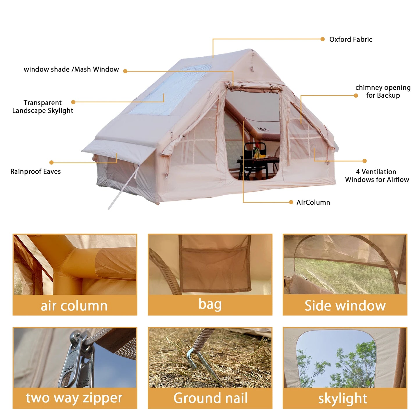 Pakicetus Inflatable Tent With Skylight Quick Setup 4 To 6